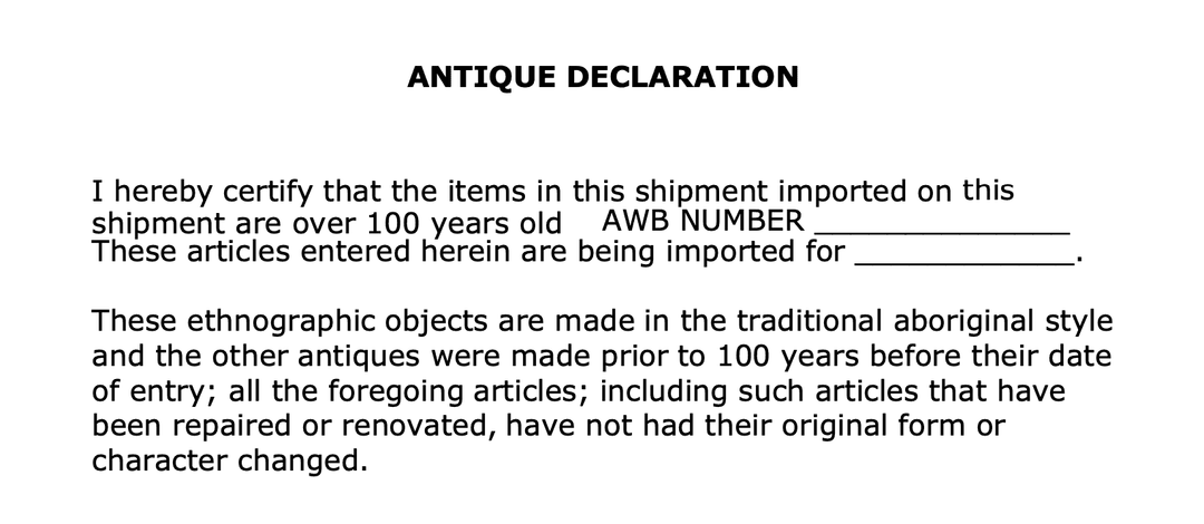 International Shipping of Antiques Over 100 Years Old and the Requirement of an 'Antique Declaration'