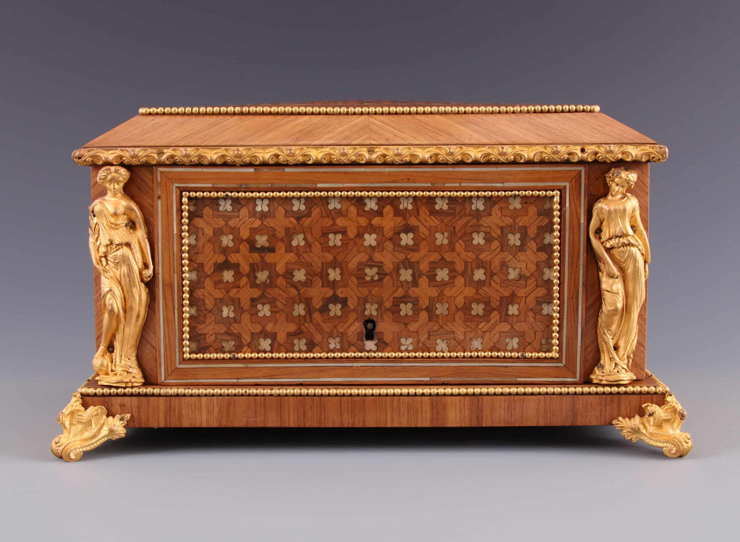 Rare 19th Century French Kingwood, Rosewood &amp; Mother of Pearl Parquetry Ormolu Mounted Boîte à Nécessaire
