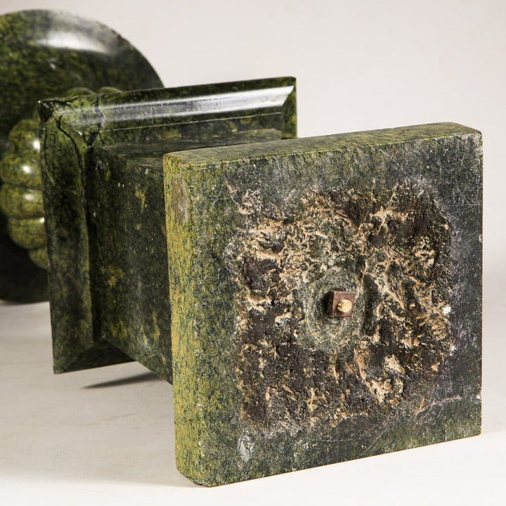 A remarkable green Alps Jade campagna vase on stand