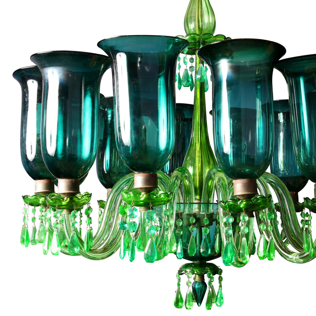 English 12 Light Emerald Green Chandelier