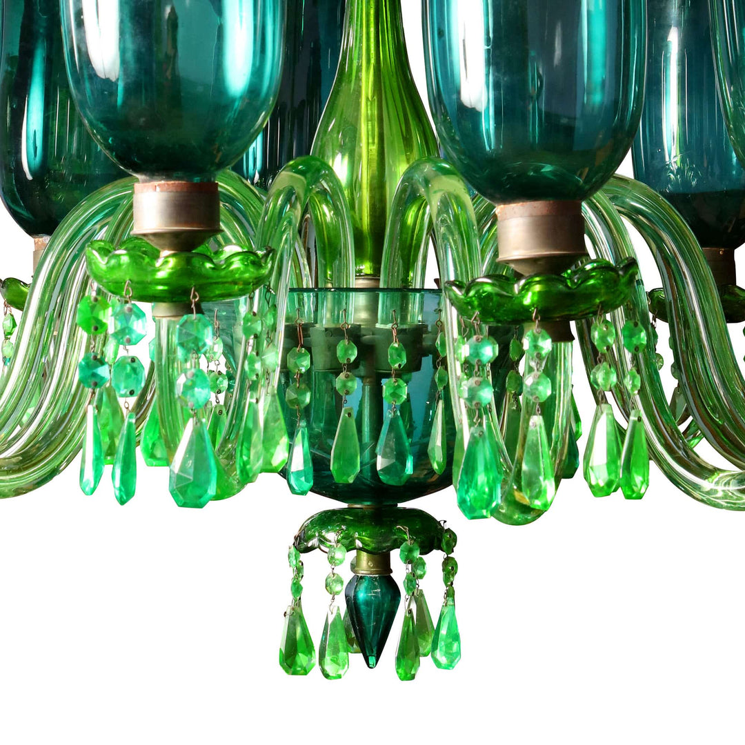 English 12 Light Emerald Green Chandelier
