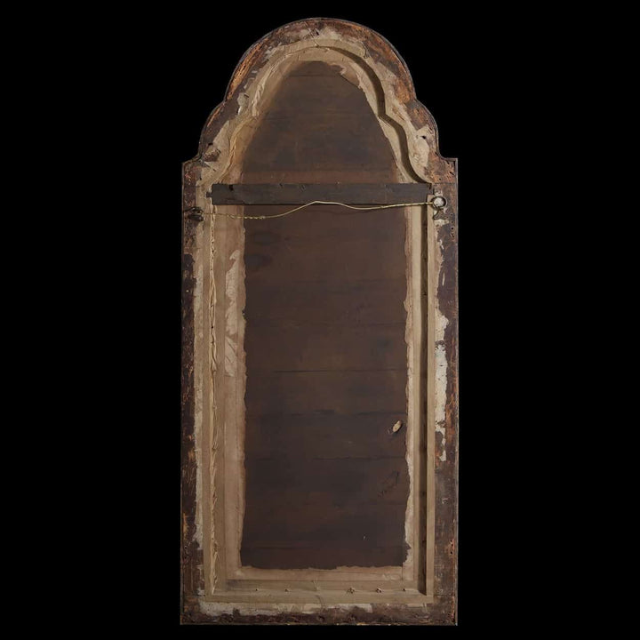 Queen Anne Border Glass Giltwood Pier Mirror back view showing wooden frame and hanging wire details.