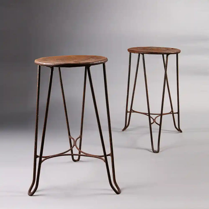 Pair of Vintage Industrial Metal Hairpin Stools