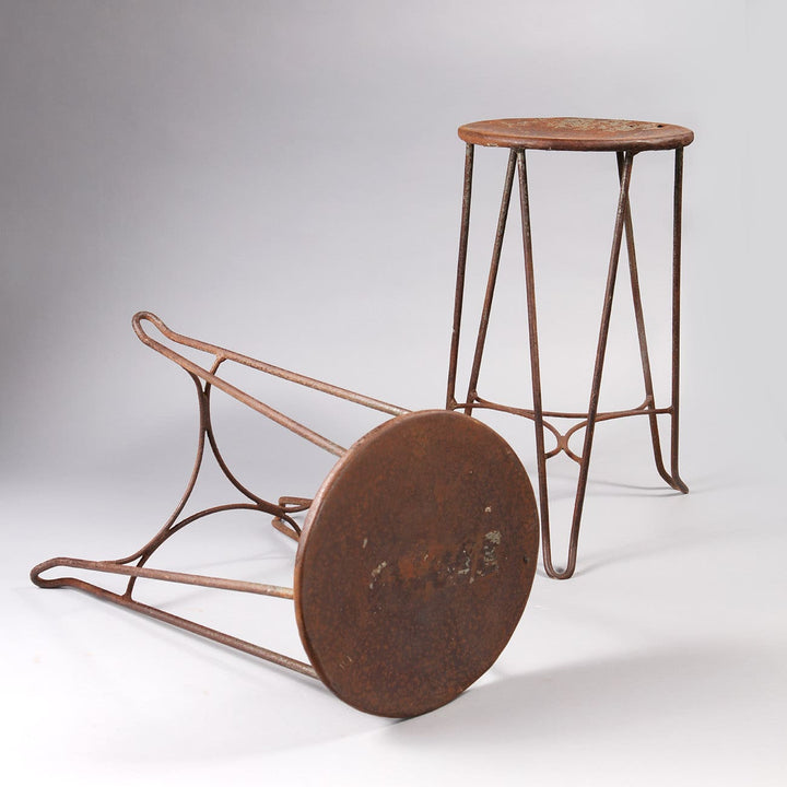 Pair of Vintage Industrial Metal Hairpin Stools