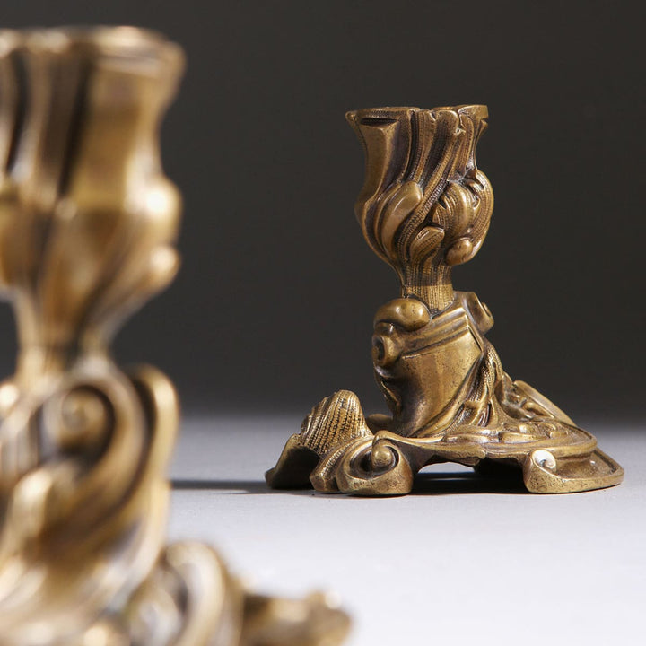 Pair of Brass Rococo Candlesticks