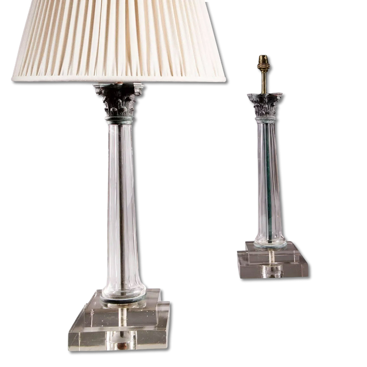 Pair of Clear Glass Faceted Column Lamps