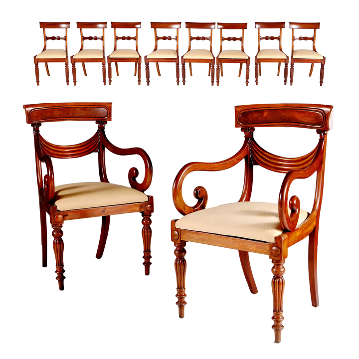 Set of William IV Dining Chairs 8+2