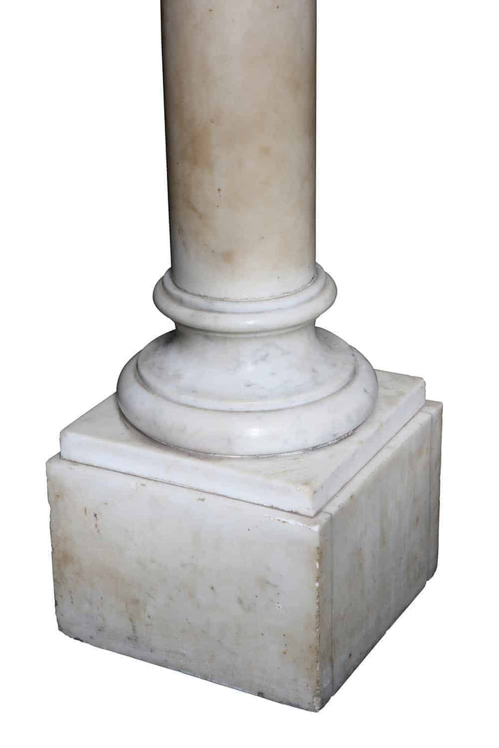 Pair of White Carrara Marble Sculpture Gallery Pedestals with fluted columns on stepped square bases, 33cm tops
