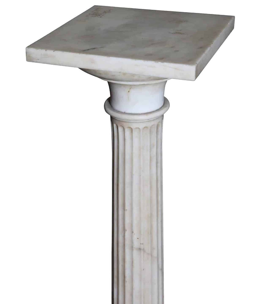 Pair of White Carrara Marble Sculpture Gallery Pedestals with fluted columns and square tops, circa 1800 Italy.