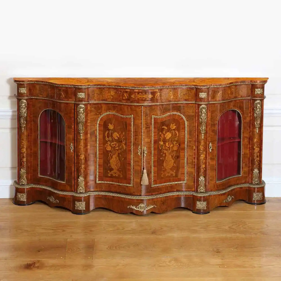 Antique Walnut Marquetry Credenza - 92 Inch