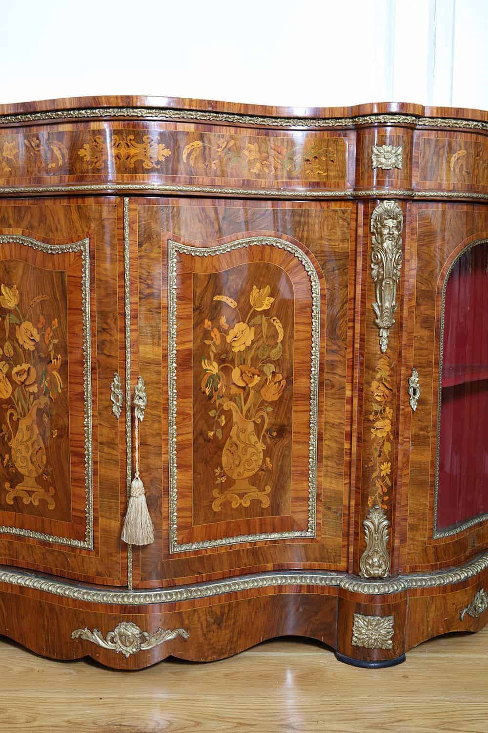 Antique Walnut Marquetry Credenza - 92 Inch