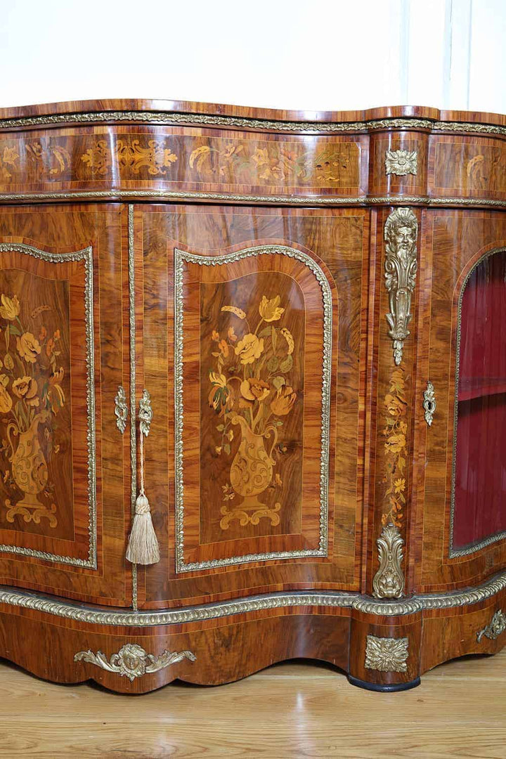 Antique Walnut Marquetry Credenza - 92 Inch
