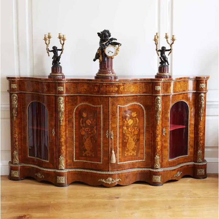 Gilt Bronze, Bronze and Marble Clock Set Garniture