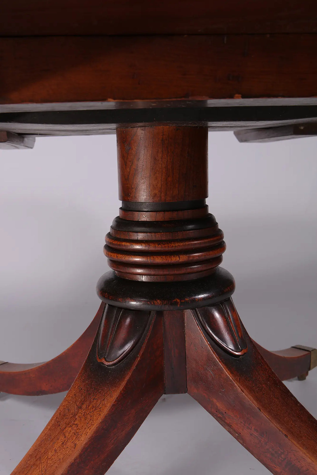 Extending Oval Dining Table in the Manner of George Bullock pedestal base with curved legs and mahogany finish circa 1815.