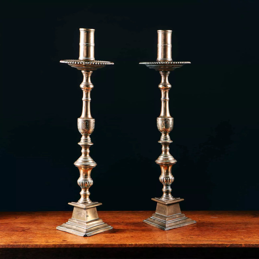Pair of Bronze Gothic Candlesticks