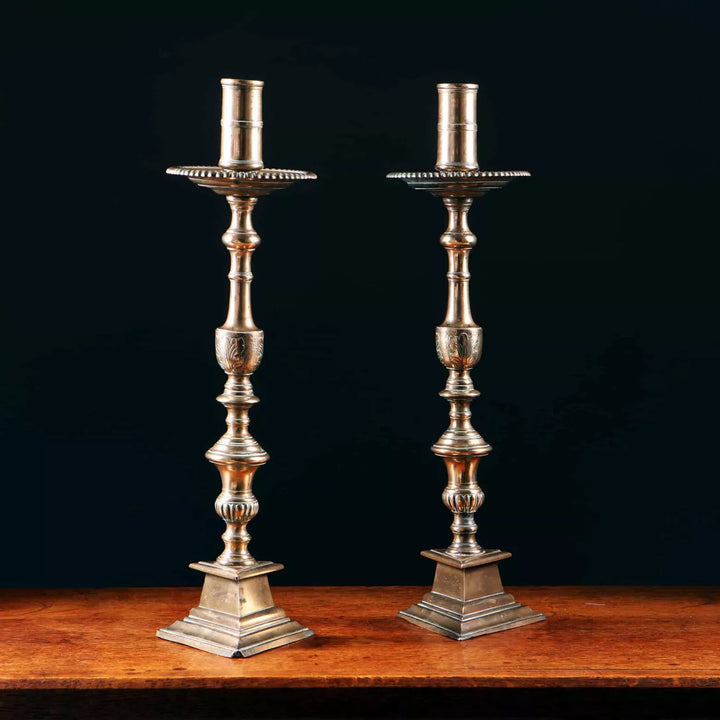 Pair of Bronze Gothic Candlesticks