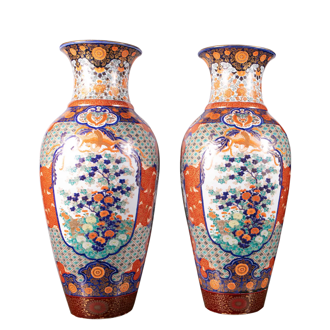 Pair of Large Japanese Imari Porcelain Vases