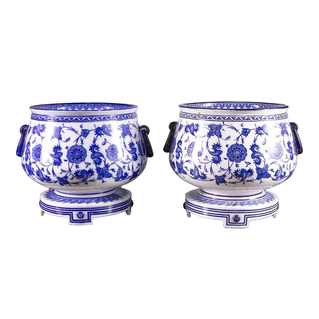 Pair of Minton Blue and White Jardinieres