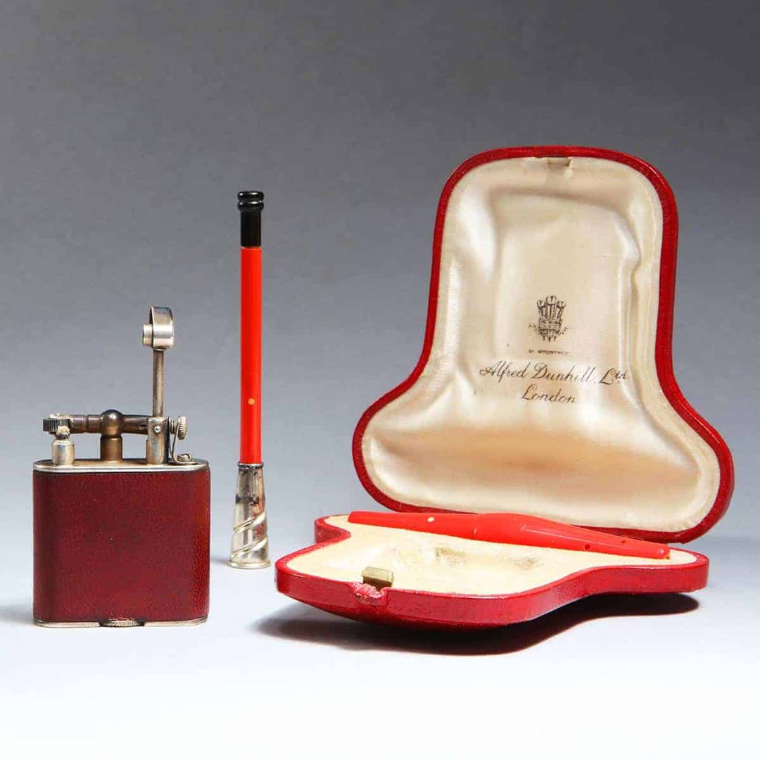 Dunhill Unique Burgundy Leather and silver Plate Swiss Made Petrol Lighter