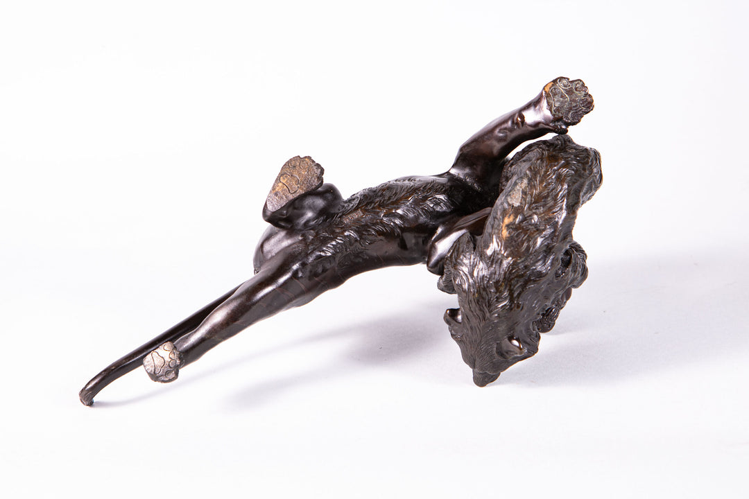 Japanese Meiji Bronze Tiger and Bear Fight