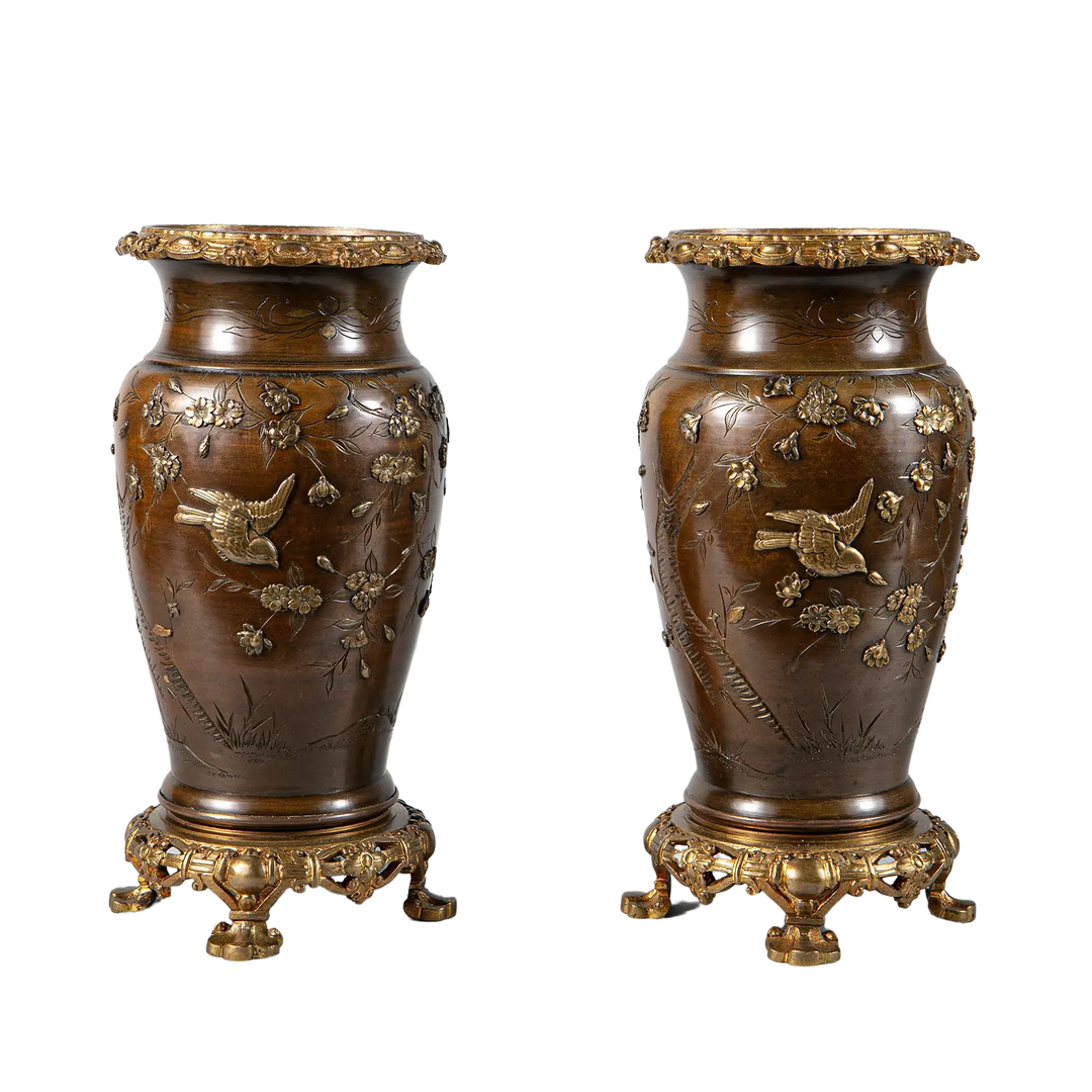 Pair of Meiji Japanese Bronze Vases