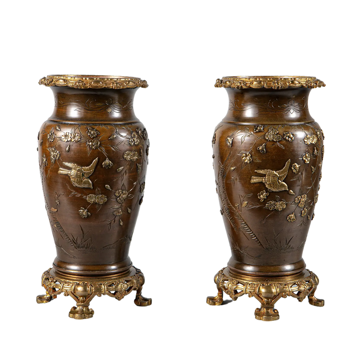 Pair of Meiji Japanese Bronze Vases