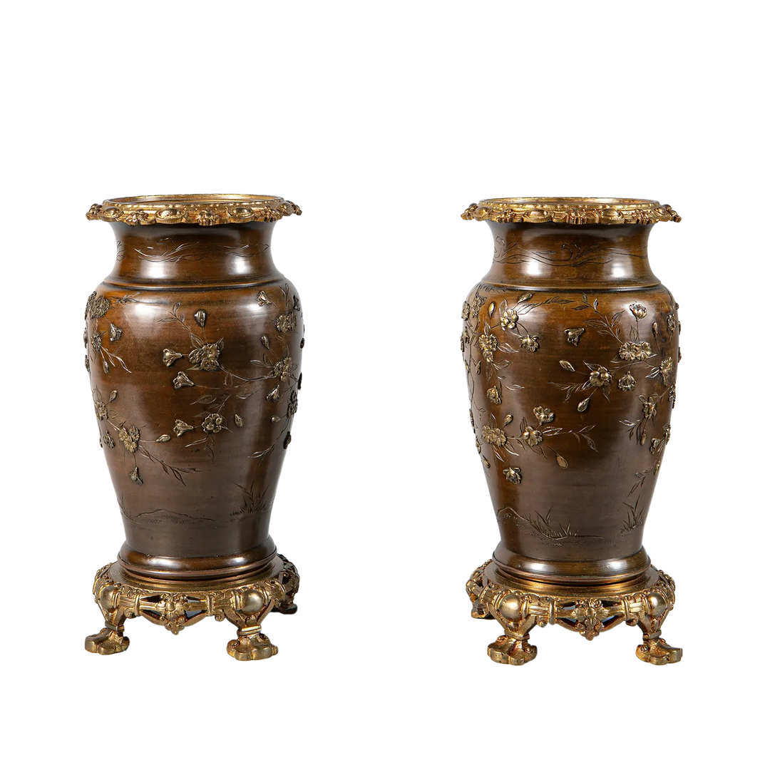 Pair of Meiji Japanese Bronze Vases