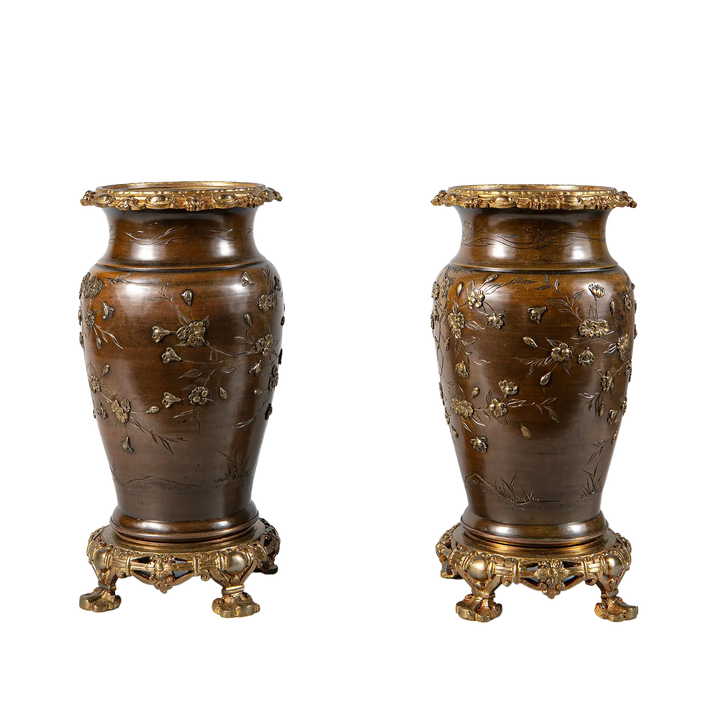 Pair of Meiji Japanese Bronze Vases