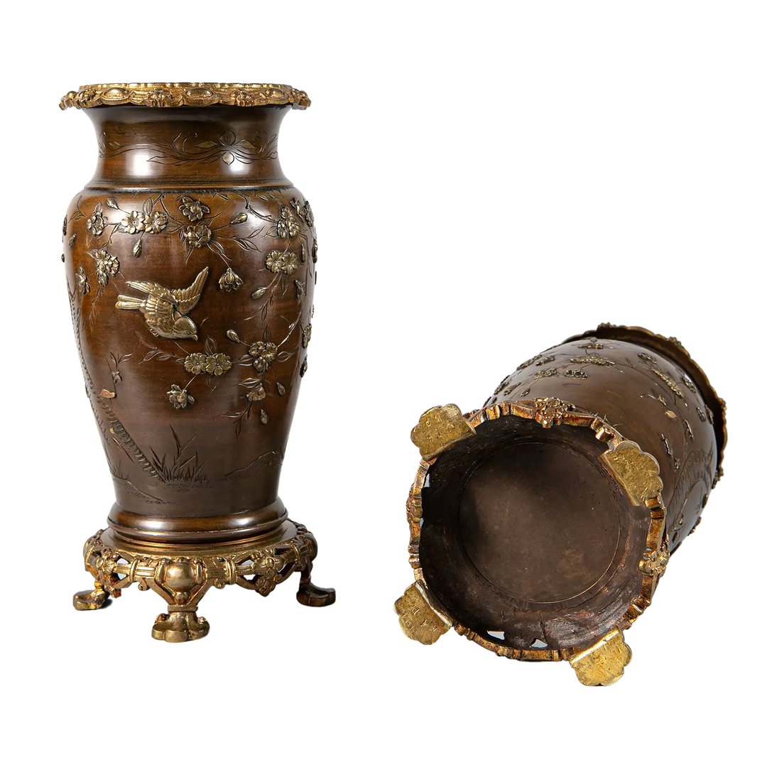 Pair of Meiji Japanese Bronze Vases
