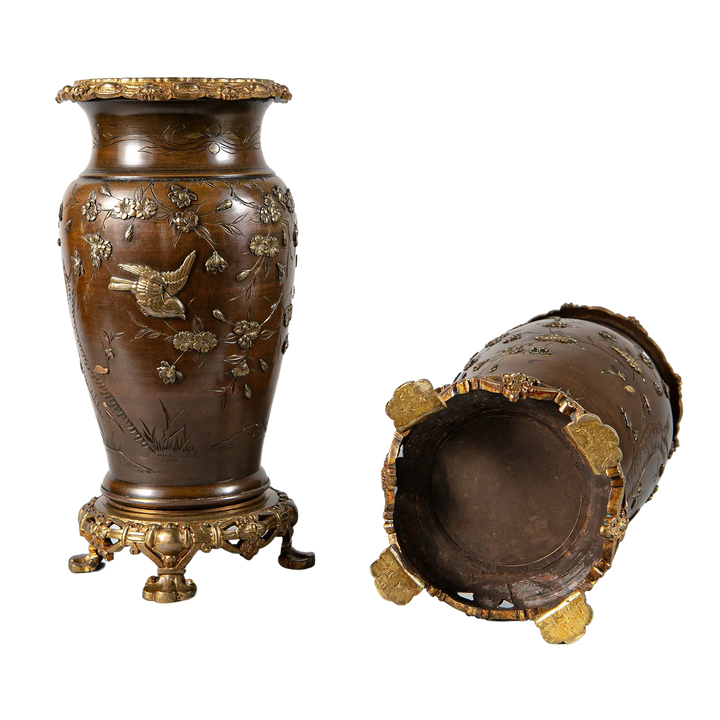 Pair of Meiji Japanese Bronze Vases