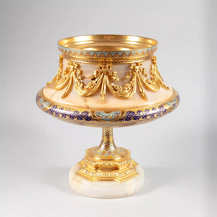 French Champleve Enamel Bronze Centerpiece Bowl