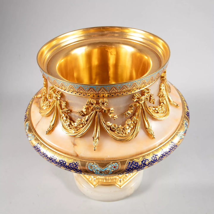 French Champleve Enamel Bronze Centerpiece Bowl