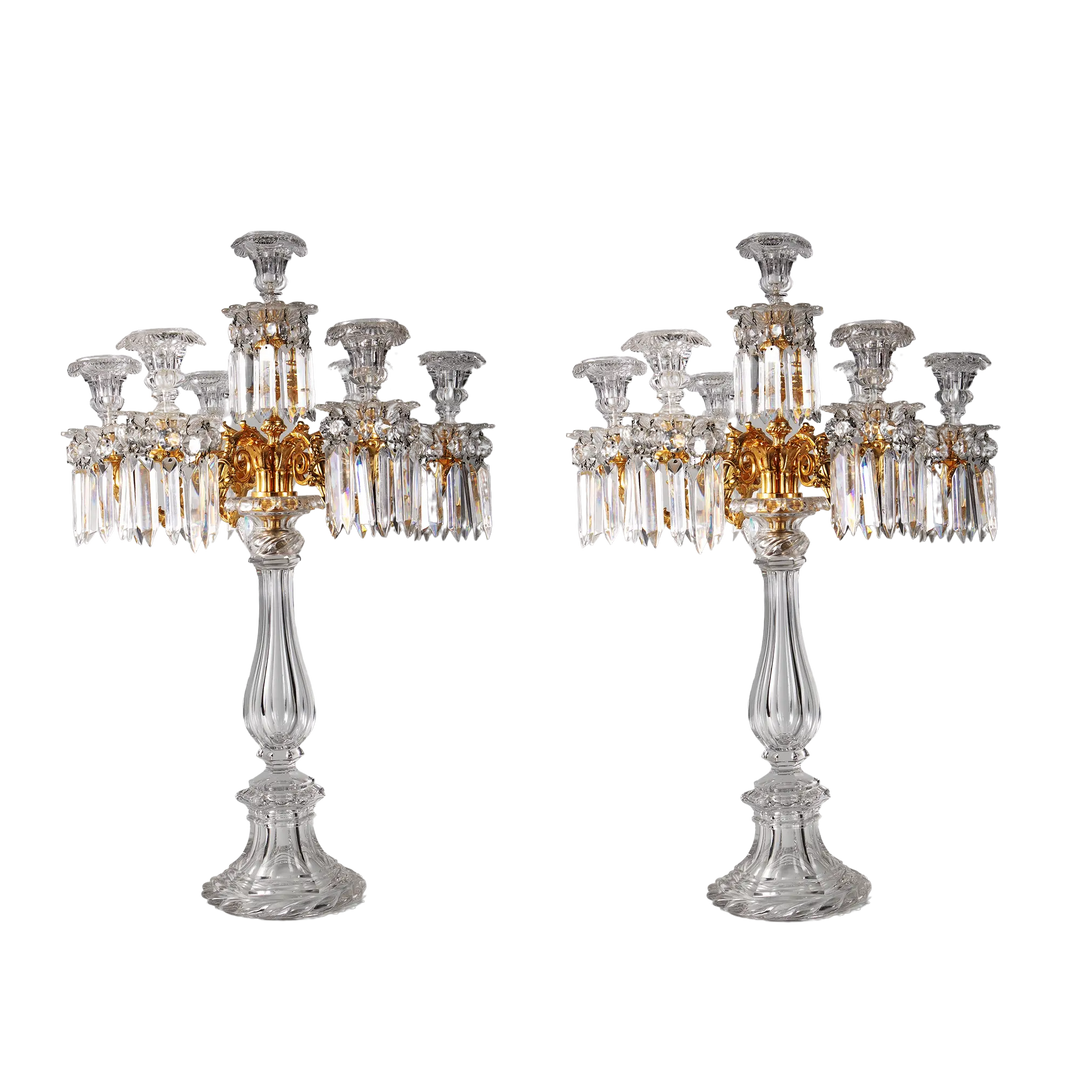 19th Century Pair of Cut Glass Candelabra by Baccarat
