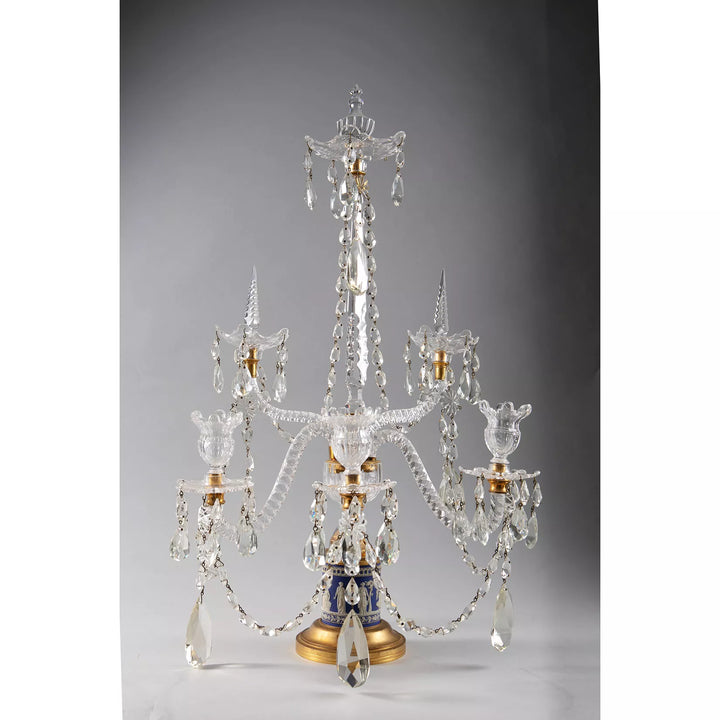 Pair of Wedgwood Jasperware and Cut Glass Three Light Candelabra