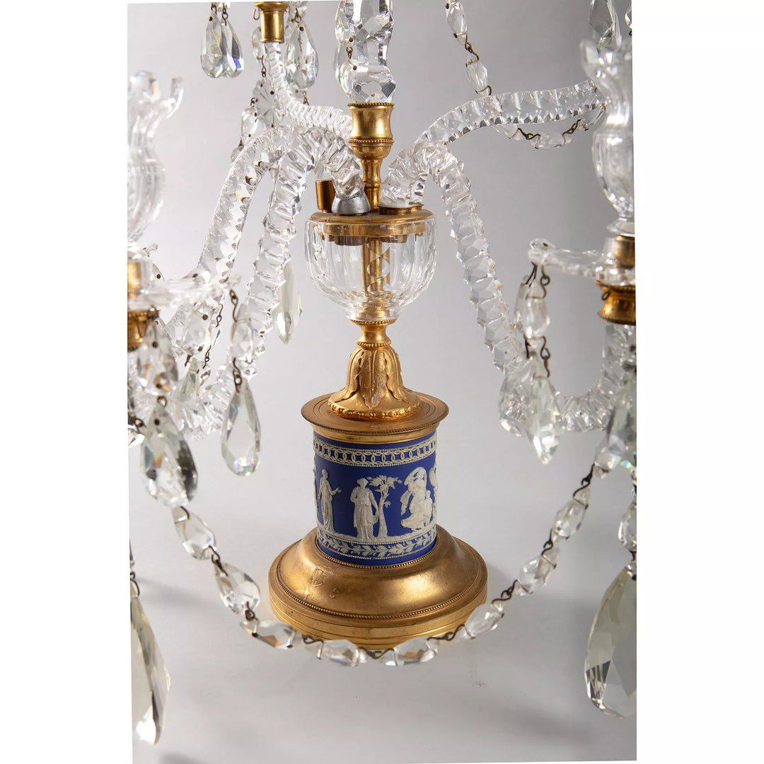 Pair of Wedgwood Jasperware and Cut Glass Three Light Candelabra