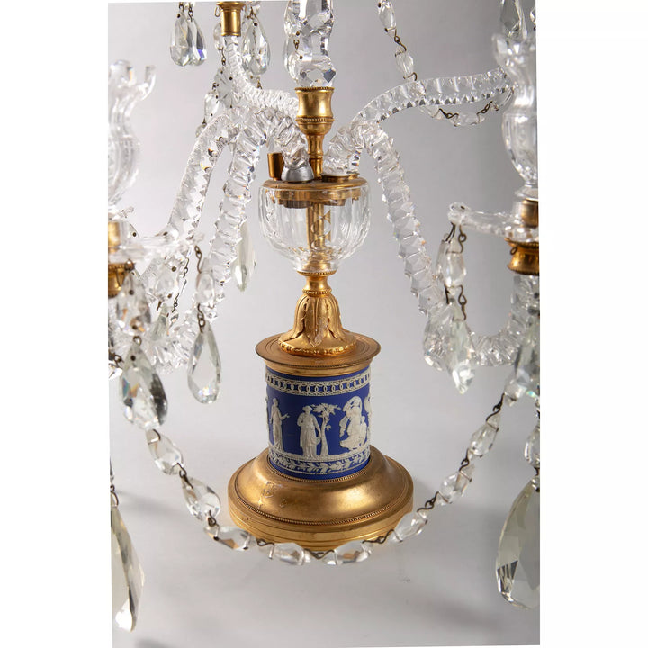 Pair of Wedgwood Jasperware and Cut Glass Three Light Candelabra