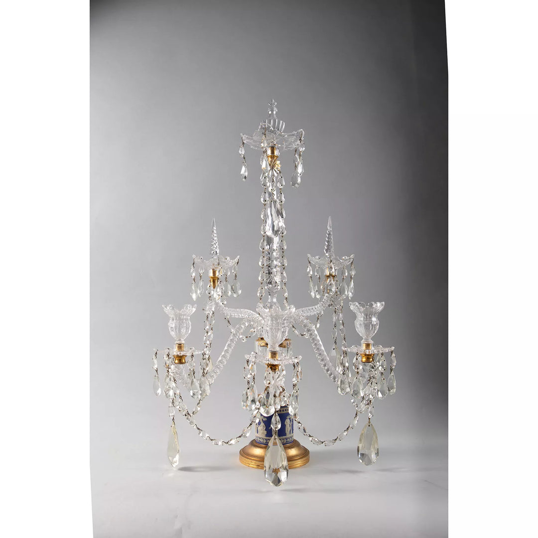 Pair of Wedgwood Jasperware and Cut Glass Three Light Candelabra