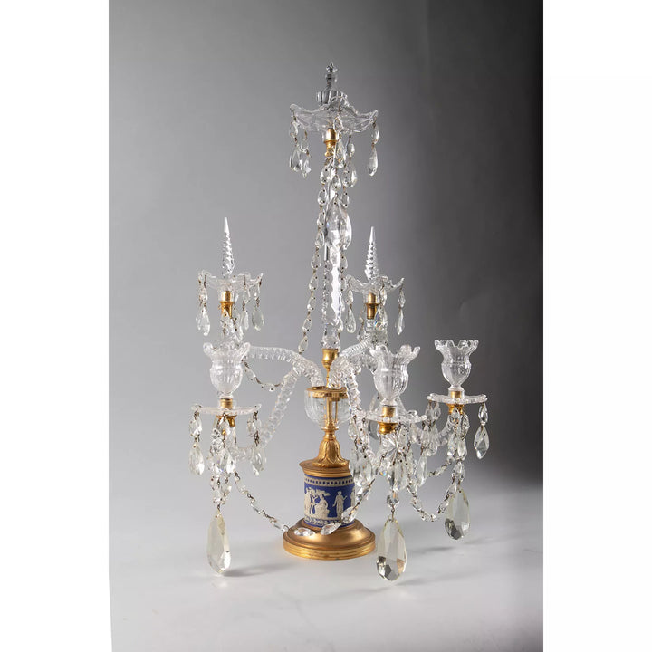 Pair of Wedgwood Jasperware and Cut Glass Three Light Candelabra