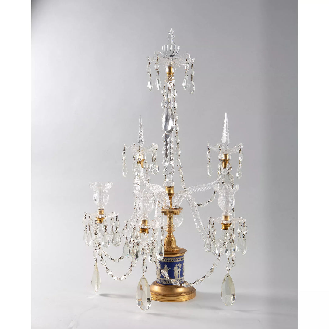Pair of Wedgwood Jasperware and Cut Glass Three Light Candelabra