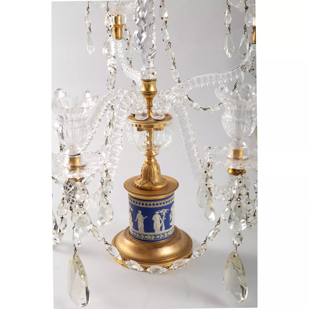Pair of Wedgwood Jasperware and Cut Glass Three Light Candelabra