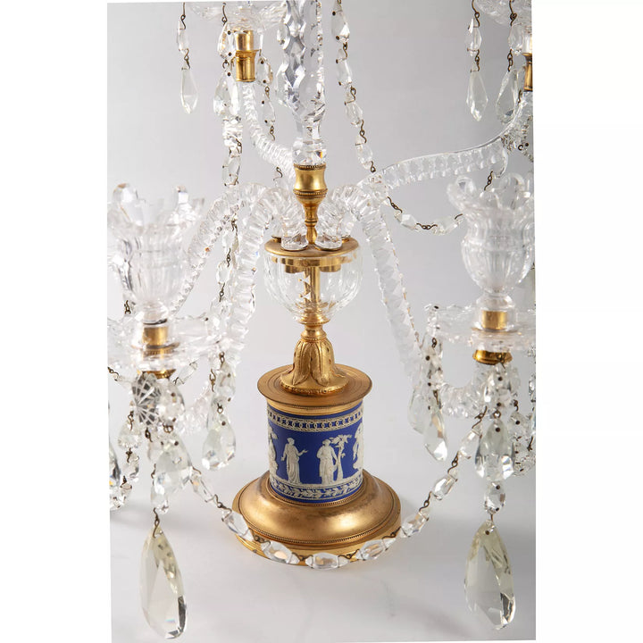 Pair of Wedgwood Jasperware and Cut Glass Three Light Candelabra