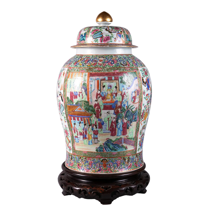 Large Famille Rose Chinese Canton Porcelain Vase and Cover