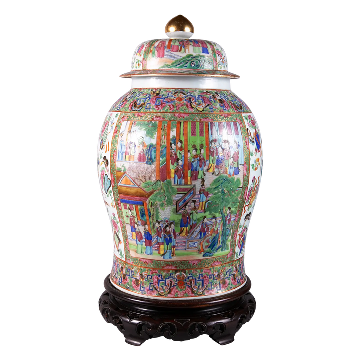 Large Famille Rose Chinese Canton Porcelain Vase and Cover