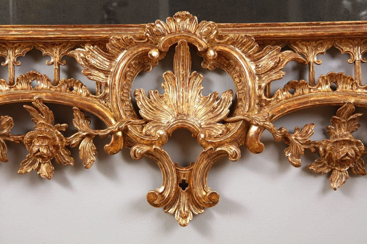 George III Giltwood Pier Mirror 175x94cm with ornate rococo carvings, chinoiserie details, and central Ho Ho Bird crest.