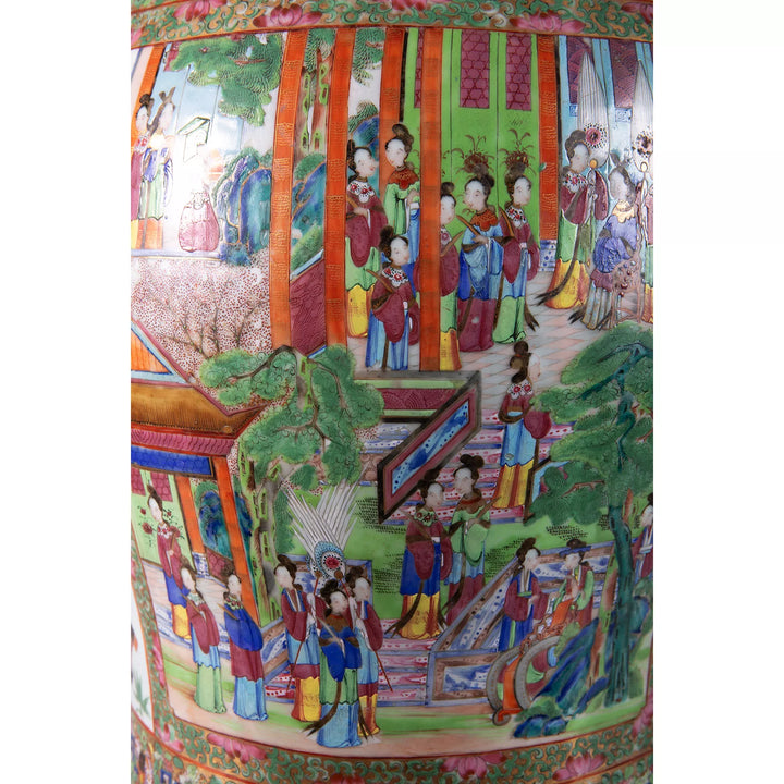 Large Famille Rose Chinese Canton Porcelain Vase and Cover