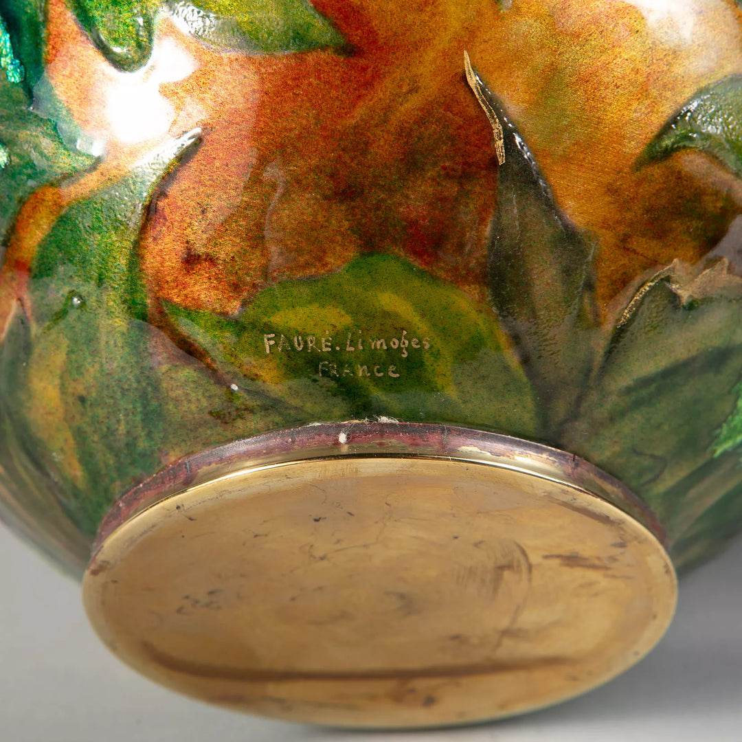 Art Nouveau Enamel Vase by Camille Fauré, Limoges