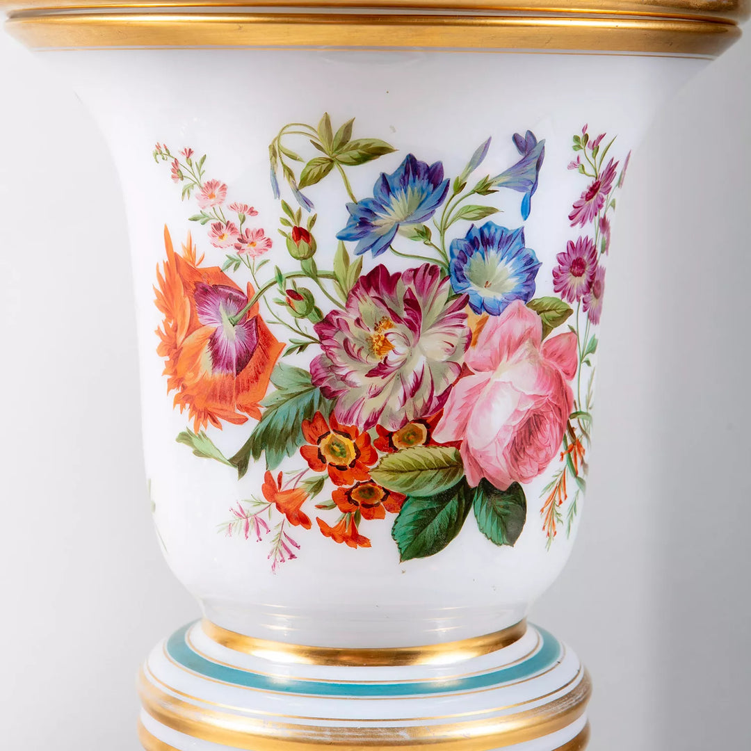 Pair of French 19th Century Opaline Urns and Covers
