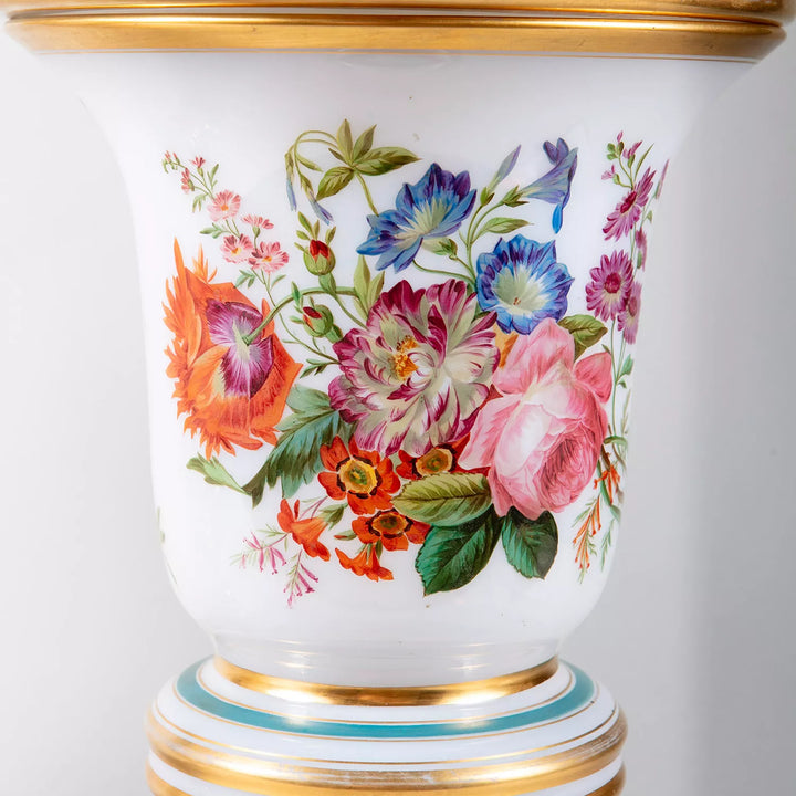 Pair of French 19th Century Opaline Urns and Covers