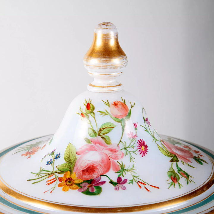 Pair of French 19th Century Opaline Urns and Covers