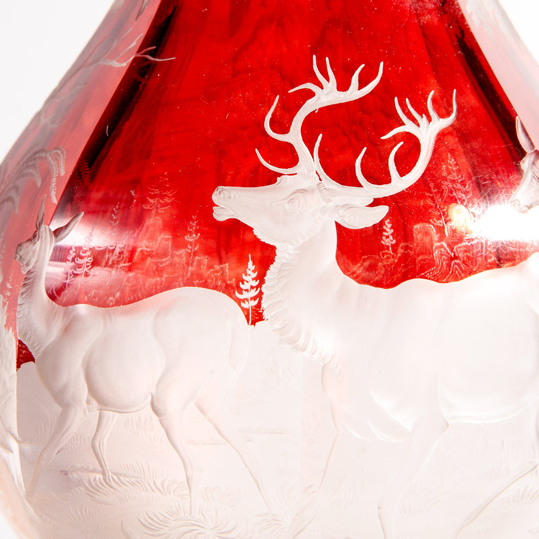 Bohemian Glass Red over Clear Engraved Vases | Pair